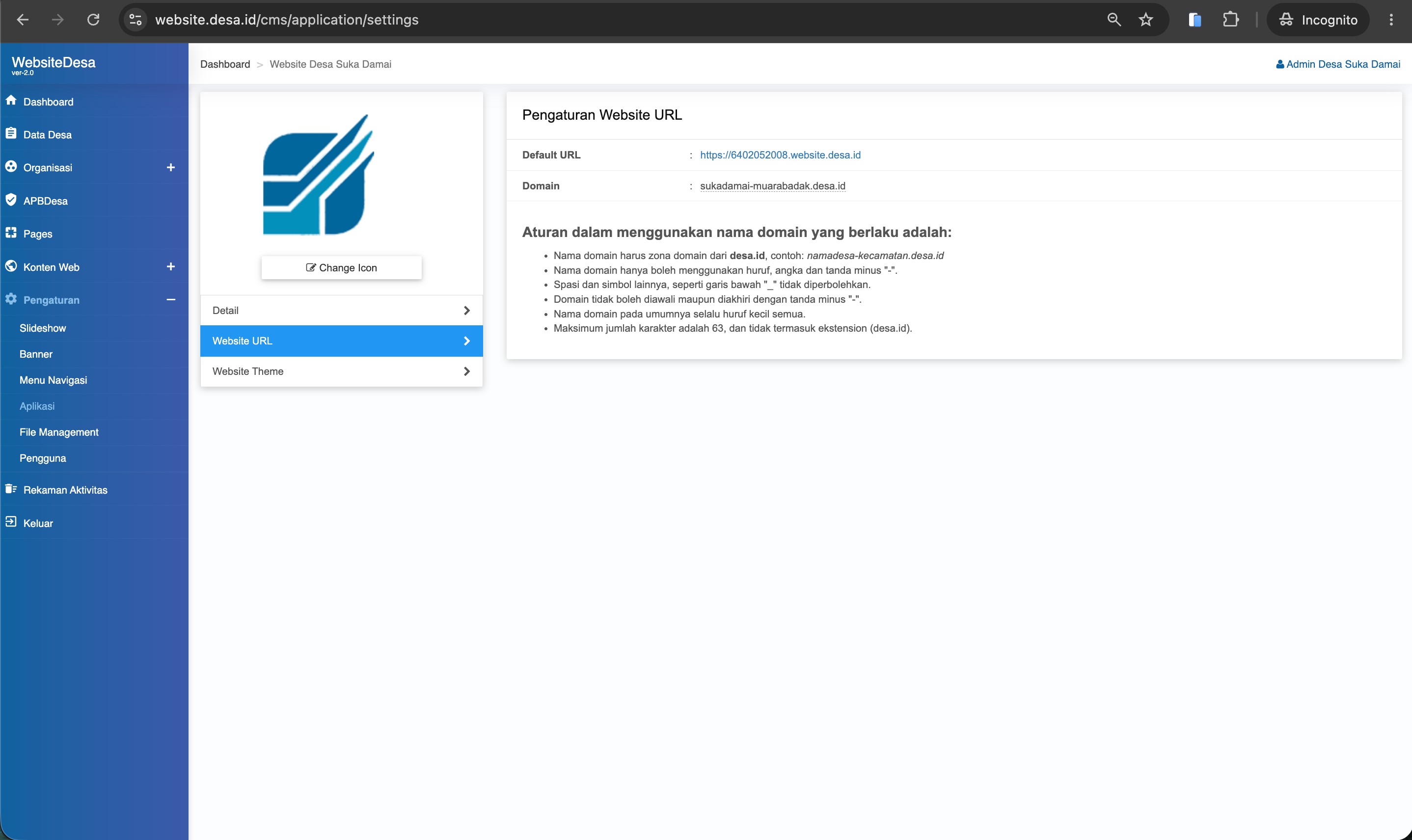 Screenshot Halaman Aplikasi - Tab Website URL