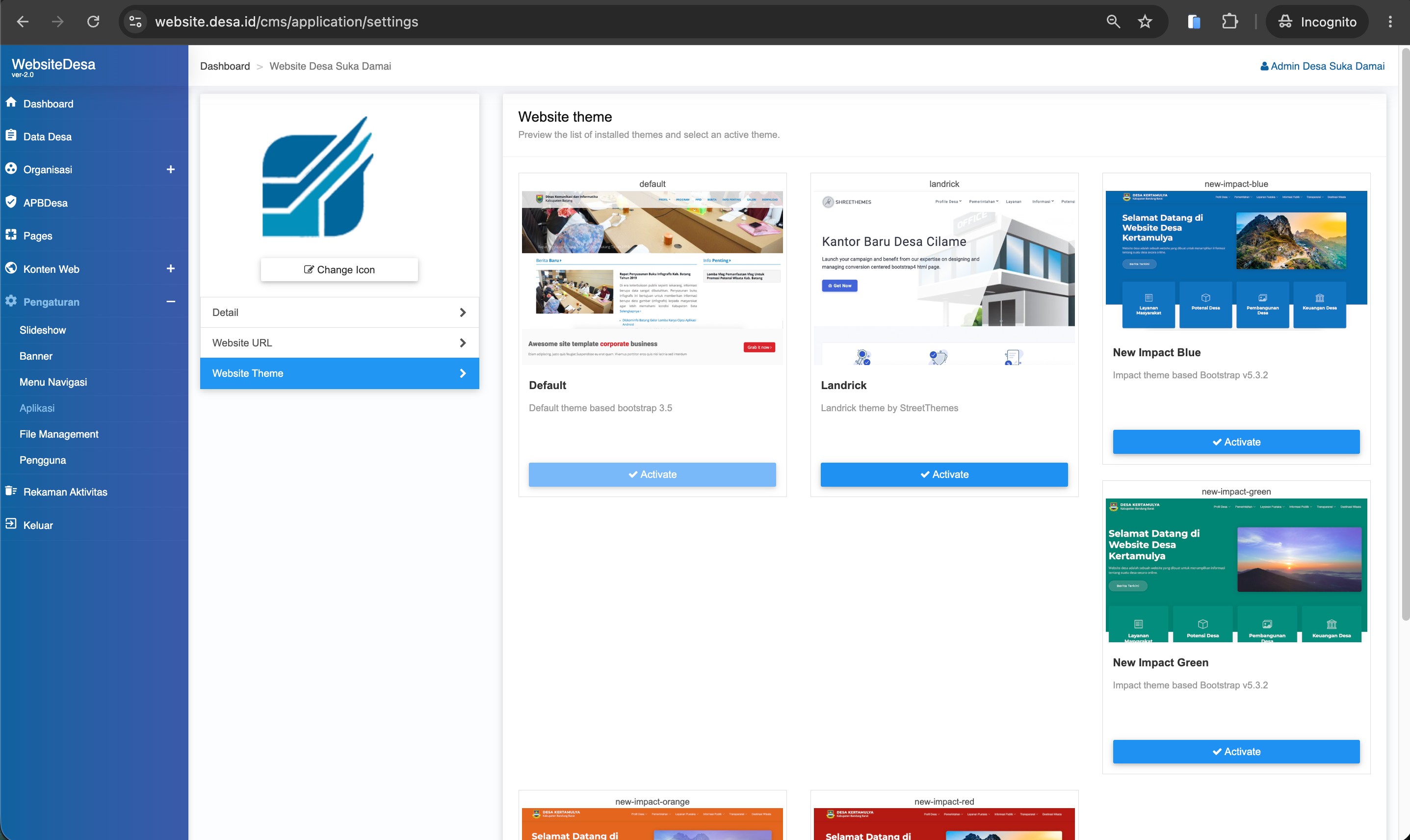 Screenshot Halaman Aplikasi - Tab Website Theme