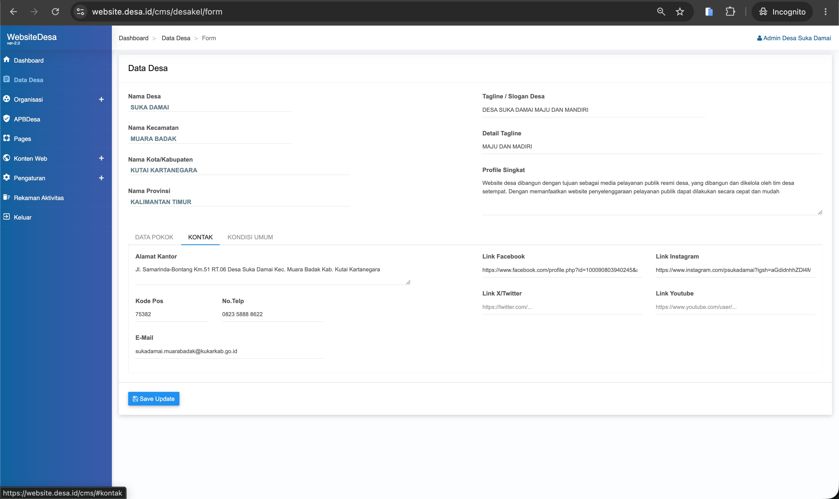 Screenshot Identitas Data Desa