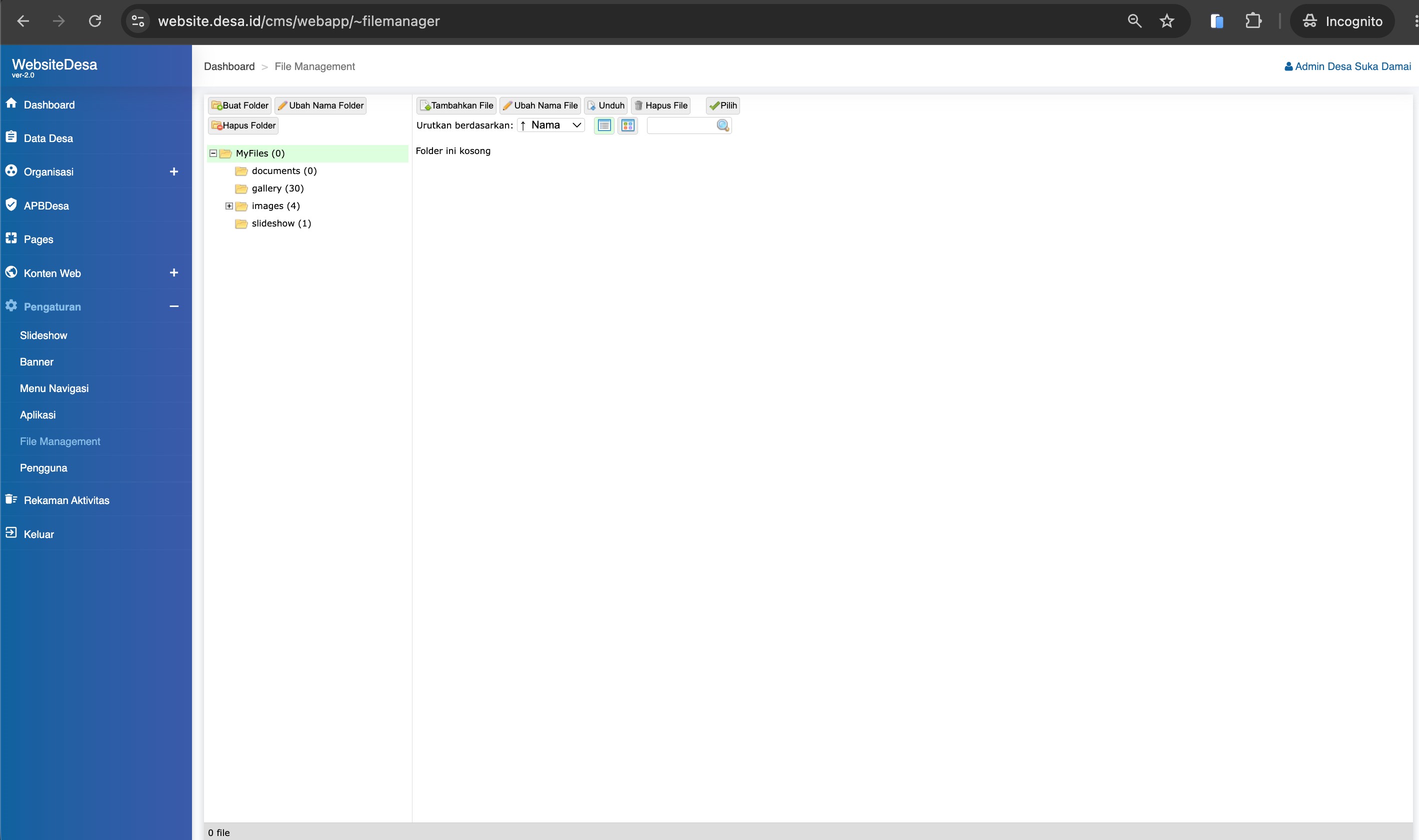 Screenshot Tampilan File Management